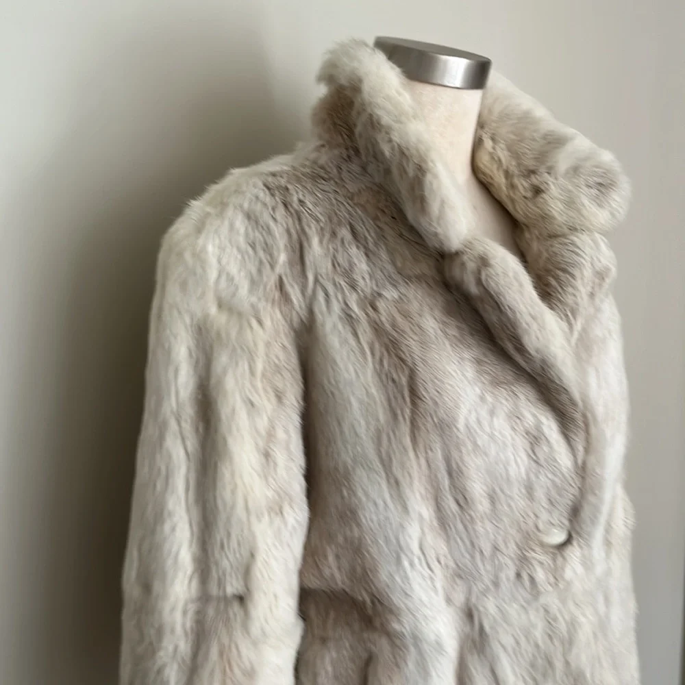 Winter White and Light Taupe Rabbit Coat - Picture 8 of 13